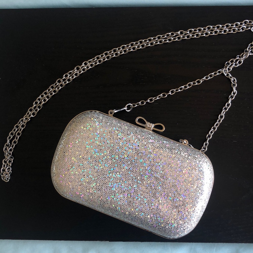 Silver clutch with detachable strap